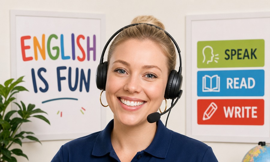 EDU Online English teacher in a live online lesson